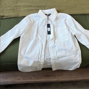 Seersucker Long Sleeve Button Up Shirt - White